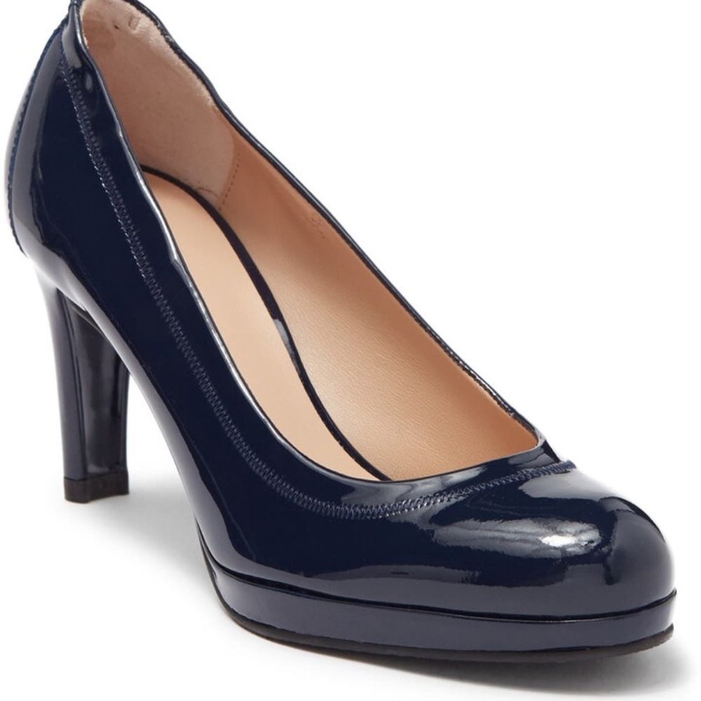 Stuart Weitzman Rania Blue Patient Leather Platform Pumps